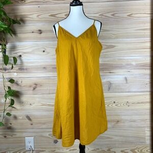 Unbranded Slip Dress‎ Women XL Mustard Yellow Boho V-Neck Adjustable Straps Mini